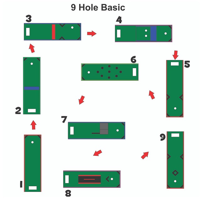 9-hole portable mini golf layout for rental use